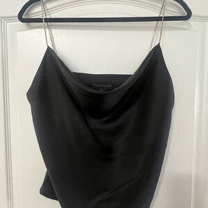 Black Satin Cowl Neck Top